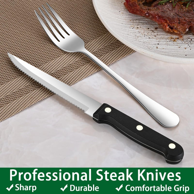 Dehov 24-Piece Silverware Set with Steak Knives,Flatware Set Service for 4 Person, Food-Grade Stainless Steel Cutlery Set,Includes Knife Spoon And Fork, Mirror Finished Utensil Sets for Home Restaurant - Image 5