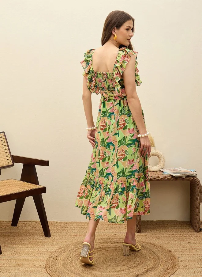 SASSAFRAS Floral Print Georgette Maxi Dress for Women
