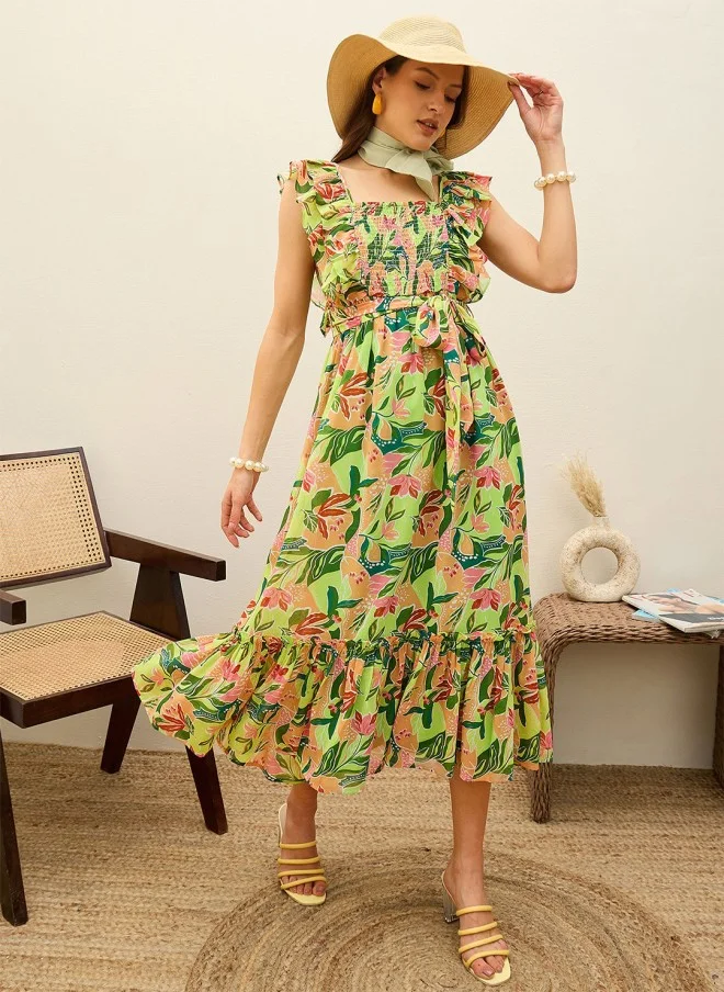 ساسافراس Floral Print Georgette Maxi Dress for Women