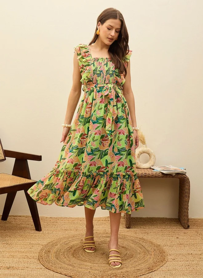 ساسافراس Floral Print Georgette Maxi Dress for Women