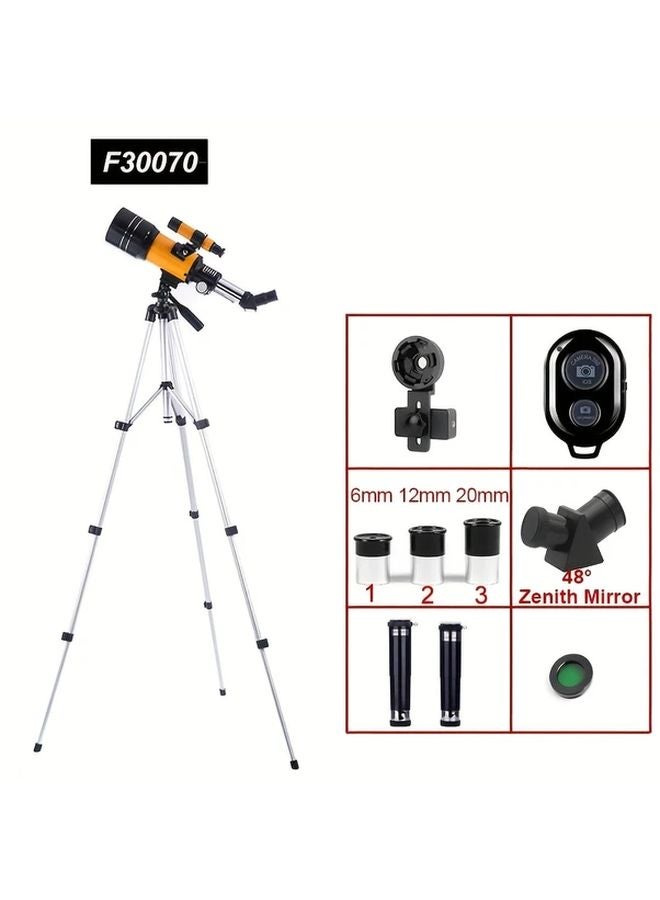 White 70mm Aperture 300mm Astronomical Refractor Telescope 150X Magnification Tripod 3 Eyepieces Portable Travel Scope for Beginners - Image 1