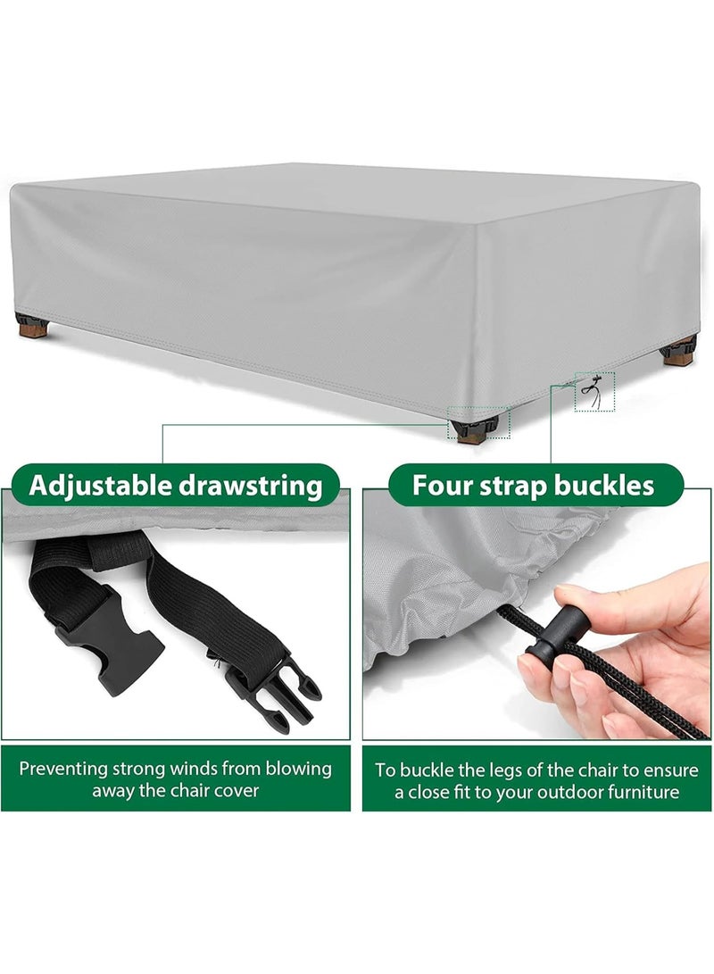إيونتو غطاء أثاث فناء متين ومقاوم للماء - غطاء واقي لطاولة الحديقة الخارجية والكراسي والأريكة المقطعية من قماش أكسفورد 420D، مقاوم للأشعة فوق البنفسجية والغبار والرياح مع حبل سحب وحقيبة تخزين - فضي - Image 3