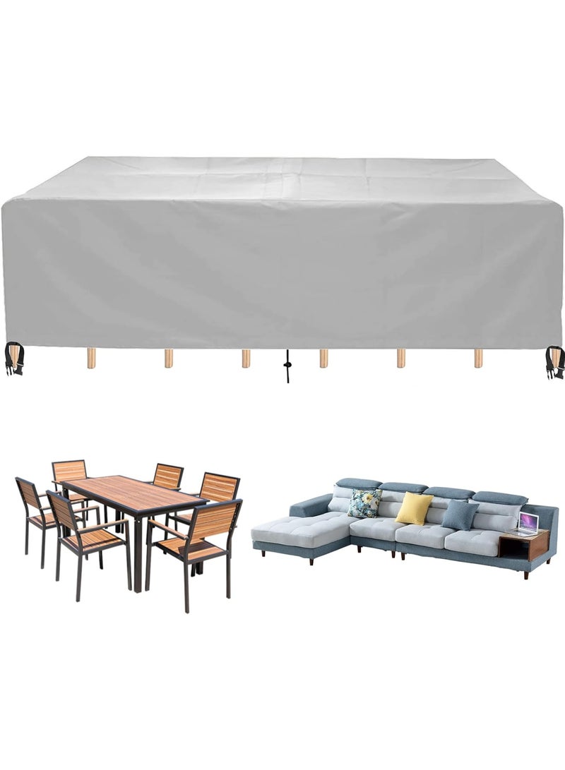 إيونتو غطاء أثاث فناء متين ومقاوم للماء - غطاء واقي لطاولة الحديقة الخارجية والكراسي والأريكة المقطعية من قماش أكسفورد 420D، مقاوم للأشعة فوق البنفسجية والغبار والرياح مع حبل سحب وحقيبة تخزين - فضي - Image 1
