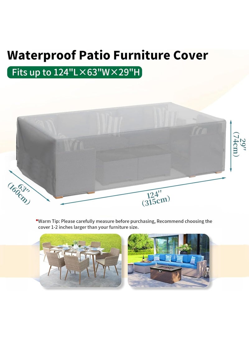 إيونتو غطاء أثاث فناء متين ومقاوم للماء - غطاء واقي لطاولة الحديقة الخارجية والكراسي والأريكة المقطعية من قماش أكسفورد 420D، مقاوم للأشعة فوق البنفسجية والغبار والرياح مع حبل سحب وحقيبة تخزين - فضي - Image 2