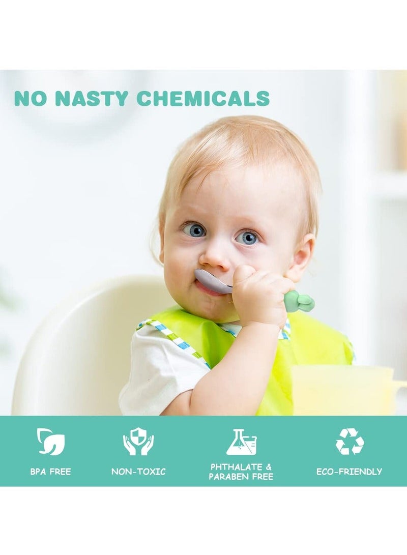 XiuWoo 4 Pcs Toddler Fork and Spoon, Stainless Steel Baby Utensils Set PP Spoon for Learning to Use Non-Toxic BPA Free (Blue+Green) - Image 5