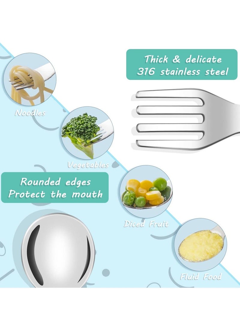 XiuWoo 4 Pcs Toddler Fork and Spoon, Stainless Steel Baby Utensils Set PP Spoon for Learning to Use Non-Toxic BPA Free (Blue+Green) - Image 4