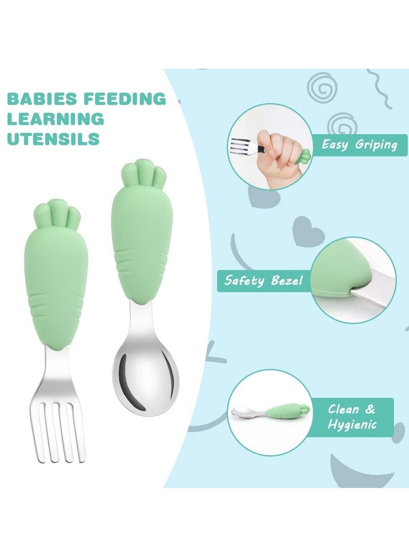 XiuWoo 4 Pcs Toddler Fork and Spoon, Stainless Steel Baby Utensils Set PP Spoon for Learning to Use Non-Toxic BPA Free (Blue+Green) - Image 3