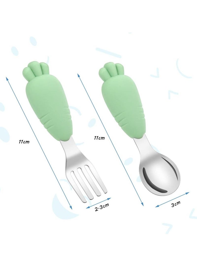 XiuWoo 4 Pcs Toddler Fork and Spoon, Stainless Steel Baby Utensils Set PP Spoon for Learning to Use Non-Toxic BPA Free (Blue+Green) - Image 2