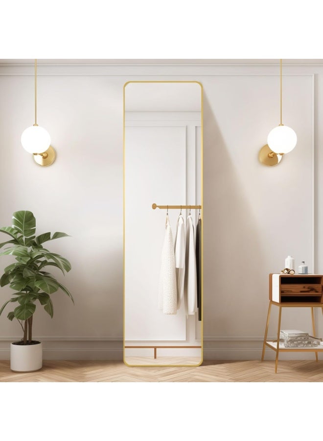 Decorhills Full Length Mirror 147x37cm – Rectangle Full Body Mirror with Stand, Rounded Corner Floor Mirror with Frame, Standing & Wall Mounted Dressing Mirror (Gold) - Image 2