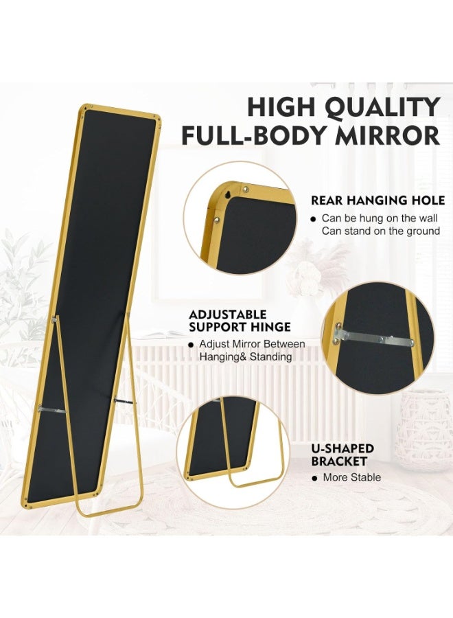 Decorhills Full Length Mirror 147x37cm – Rectangle Full Body Mirror with Stand, Rounded Corner Floor Mirror with Frame, Standing & Wall Mounted Dressing Mirror (Gold) - Image 3