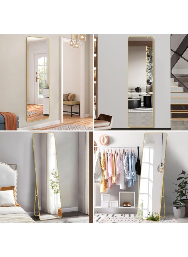 Decorhills Full Length Mirror 147x37cm – Rectangle Full Body Mirror with Stand, Rounded Corner Floor Mirror with Frame, Standing & Wall Mounted Dressing Mirror (Gold) - Image 4