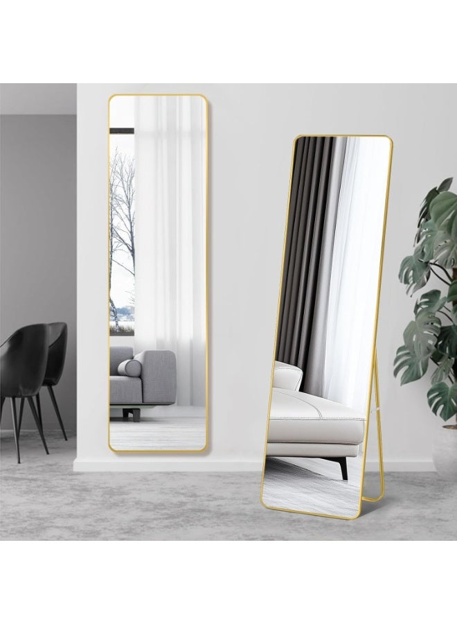 Decorhills Full Length Mirror 147x37cm – Rectangle Full Body Mirror with Stand, Rounded Corner Floor Mirror with Frame, Standing & Wall Mounted Dressing Mirror (Gold) - Image 5