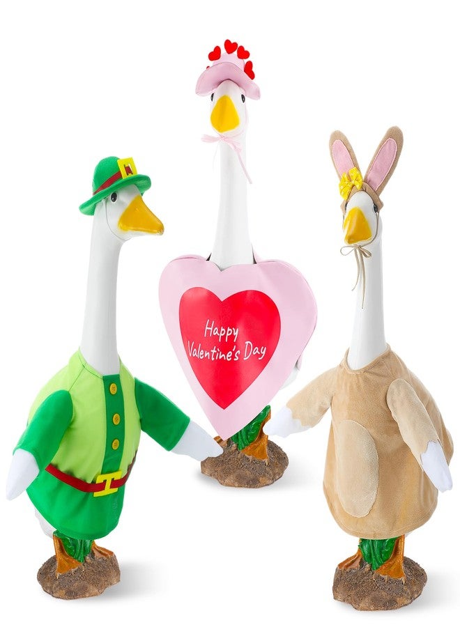 Arrowbash 3 Sets Seasonal Goose Outfits Valentine Easter St. Patrick Festivals Lawn Goose Clothing for 23'' Goose Lawn Garden Patio Yard Porch Outdoor Decorations - Image 1