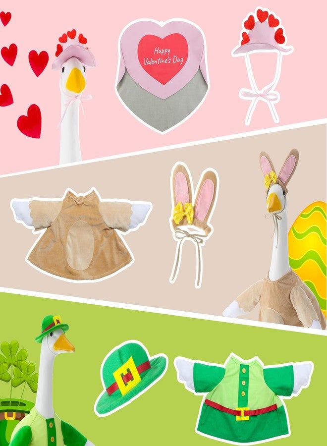 Arrowbash 3 Sets Seasonal Goose Outfits Valentine Easter St. Patrick Festivals Lawn Goose Clothing for 23'' Goose Lawn Garden Patio Yard Porch Outdoor Decorations - Image 2