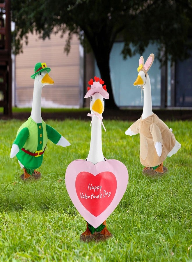 Arrowbash 3 Sets Seasonal Goose Outfits Valentine Easter St. Patrick Festivals Lawn Goose Clothing for 23'' Goose Lawn Garden Patio Yard Porch Outdoor Decorations - Image 3