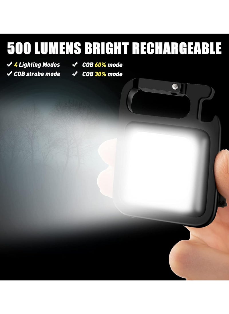 Generic - COB Small Flashlights Bright Rechargeable Keychain Mini Flashlight 500 Lumens Pocket Flashlight with Folding Bracket Bottle Opener and Magnet Base 4 Light Modes Magnetic Work Light for Walking (Pack of 1) - Image 1