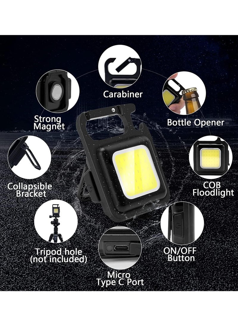 Generic - COB Small Flashlights Bright Rechargeable Keychain Mini Flashlight 500 Lumens Pocket Flashlight with Folding Bracket Bottle Opener and Magnet Base 4 Light Modes Magnetic Work Light for Walking (Pack of 1) - Image 1