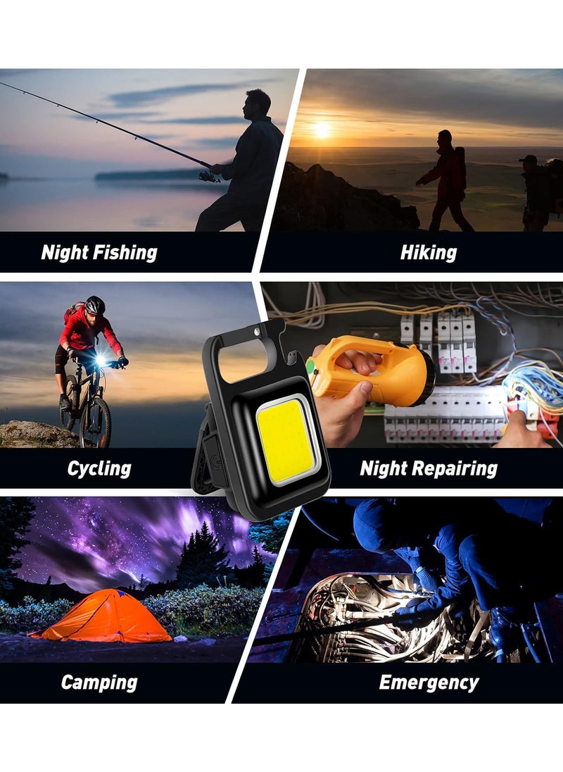 Generic - COB Small Flashlights Bright Rechargeable Keychain Mini Flashlight 500 Lumens Pocket Flashlight with Folding Bracket Bottle Opener and Magnet Base 4 Light Modes Magnetic Work Light for Walking (Pack of 1) - Image 1