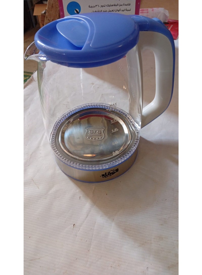 1500W Glass Electric Kettle; 2.2L Blue - Image 1