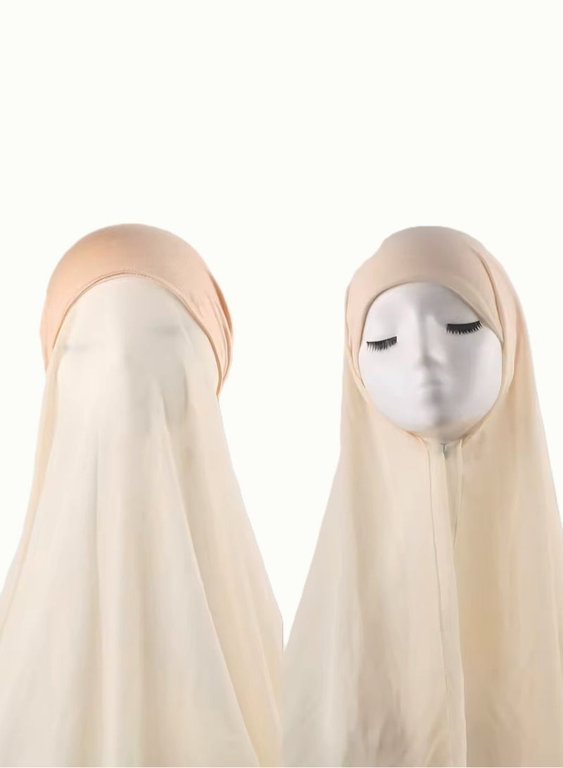 برفكتوري حجاب شيفون فوري للنساء المسلمات تحت وشاح وربطة عنق مع حجاب إسلامي عصري بلون واحد وغطاء رأس وعمامة - البيج  - Image 2