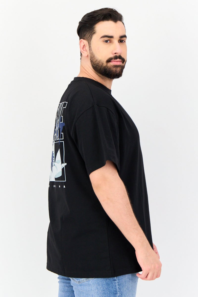 Pull & Bear Naruto x Pull And Bear Men Crew Neck Short Sleeve Graphic T Shirt, Black  - Image 2