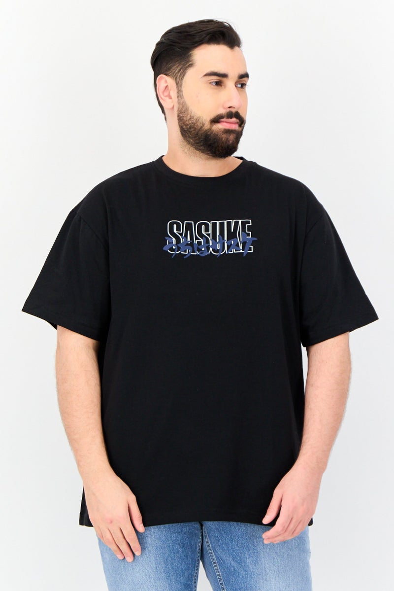 Pull & Bear Naruto x Pull And Bear Men Crew Neck Short Sleeve Graphic T Shirt, Black  - Image 1
