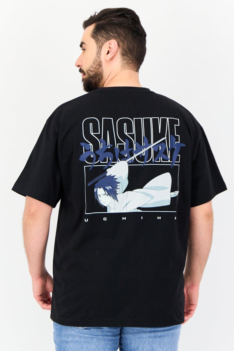 Pull & Bear Naruto x Pull And Bear Men Crew Neck Short Sleeve Graphic T Shirt, Black  - Image 3