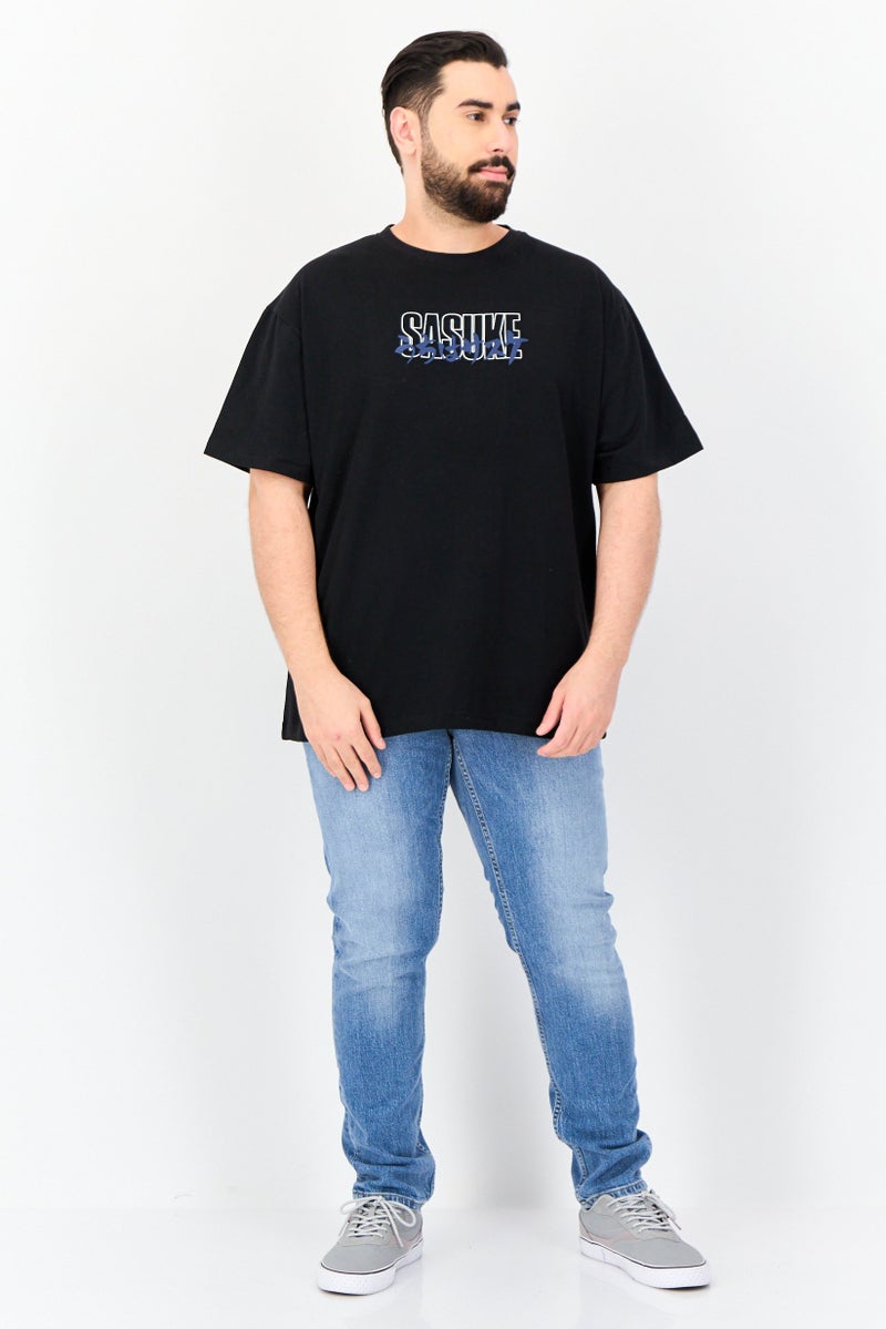 Pull & Bear Naruto x Pull And Bear Men Crew Neck Short Sleeve Graphic T Shirt, Black  - Image 4
