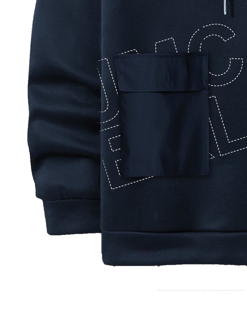 Jump Cuts Men Printed Hooded Neck Full Sleeve Navy Cottonblend Slim Fit Hoodie - Image 3