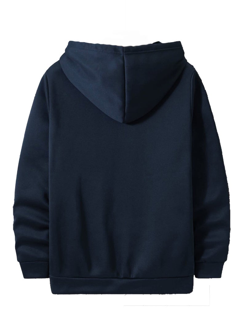 Jump Cuts Men Printed Hooded Neck Full Sleeve Navy Cottonblend Slim Fit Hoodie - Image 2