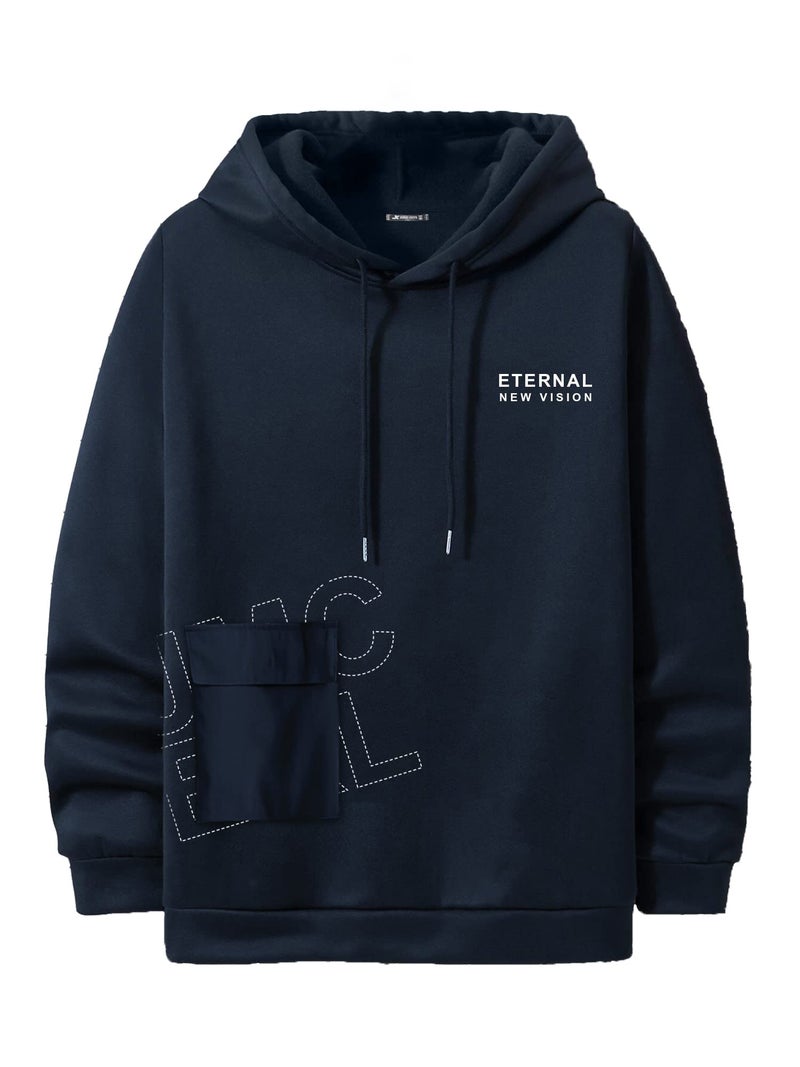 Jump Cuts Men Printed Hooded Neck Full Sleeve Navy Cottonblend Slim Fit Hoodie - Image 4
