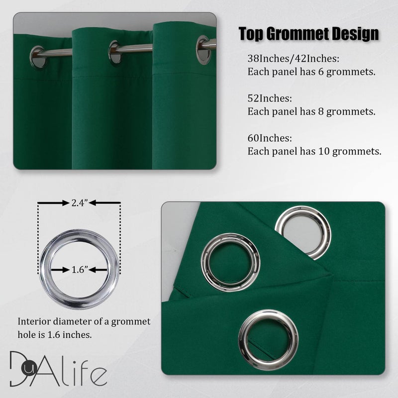 DUALIFE Hunter ستائر التعتيم الخضراء لغرفة النوم بطول 72 بوصة مع جروميت غرفة عازلة للحرارة لوحات ستائر النافذة لغرفة المعيشة 42 × 72 بوصة 2 لوح - Image 3