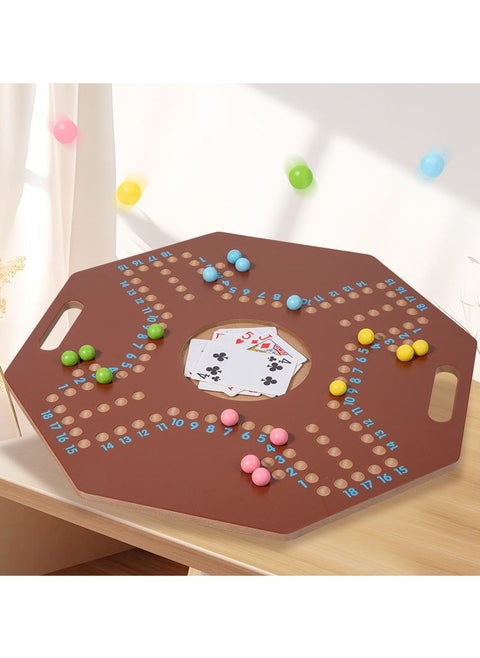 Wooden Peg Board Game - Octagon Strategy Board Game with Marbles and Cards | Classic Multiplayer Family Game | Fun & Portable Cribbage Style Game for Kids & Adults