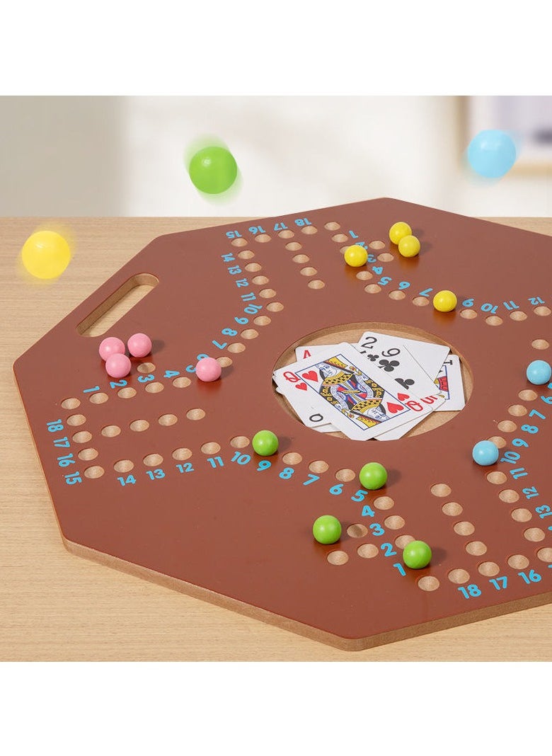 Wooden Peg Board Game - Octagon Strategy Board Game with Marbles and Cards | Classic Multiplayer Family Game | Fun & Portable Cribbage Style Game for Kids & Adults