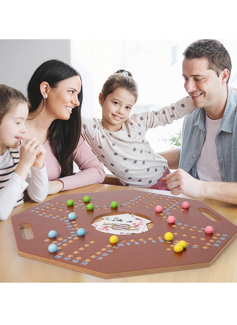 Wooden Peg Board Game - Octagon Strategy Board Game with Marbles and Cards | Classic Multiplayer Family Game | Fun & Portable Cribbage Style Game for Kids & Adults