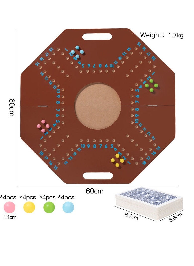Wooden Peg Board Game - Octagon Strategy Board Game with Marbles and Cards | Classic Multiplayer Family Game | Fun & Portable Cribbage Style Game for Kids & Adults