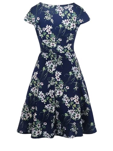 oxiuly Women's Criss-Cross V-Neck Cap Half Sleeve Floral Casual Work Party Tea Swing Dress OX233 (2XL, Blue Green F) - Image 4