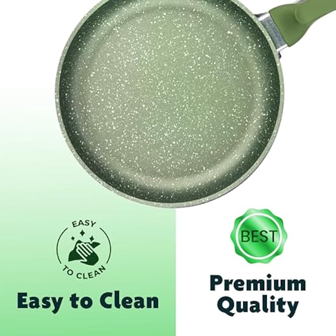 Bright Stone HighTech Induction Frypan  20Cm Nonstick Triple Layer Greenstone Coated Frying Pan  HeavyGauge Aluminum Skillet With Handle  Italian Made  Scratch Resistant And Nickle Free  Green - Image 4