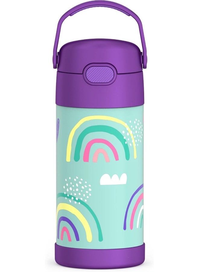 THERMOS زجاجة ترموس فنتاينر من الفولاذ المقاوم للصدأ للأطفال بتصميم قوس قزح 355 مل، F40123Ra، زجاجة ماء للأطفال مع شفاطة، زجاجة عازلة، زجاجة ترطيب مع غطاء - Image 1