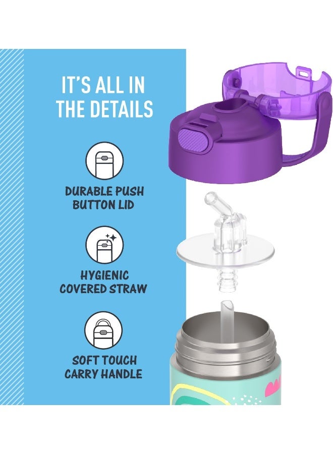 THERMOS زجاجة ترموس فنتاينر من الفولاذ المقاوم للصدأ للأطفال بتصميم قوس قزح 355 مل، F40123Ra، زجاجة ماء للأطفال مع شفاطة، زجاجة عازلة، زجاجة ترطيب مع غطاء - Image 4