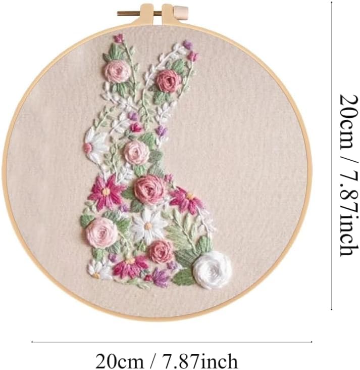 YOUDRN Bunny in Bloom Easter Embroidery Kit for Beginners, Embroidery Kits for Adults,DIY Hand Bunny Embroidery Easter Cross Stitch Starter Set with Pattern,Threads,Needles,Instruction,20cm Hoop - Image 3