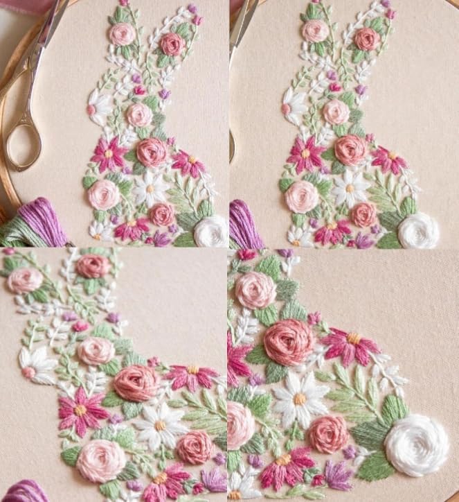 YOUDRN Bunny in Bloom Easter Embroidery Kit for Beginners, Embroidery Kits for Adults,DIY Hand Bunny Embroidery Easter Cross Stitch Starter Set with Pattern,Threads,Needles,Instruction,20cm Hoop - Image 5