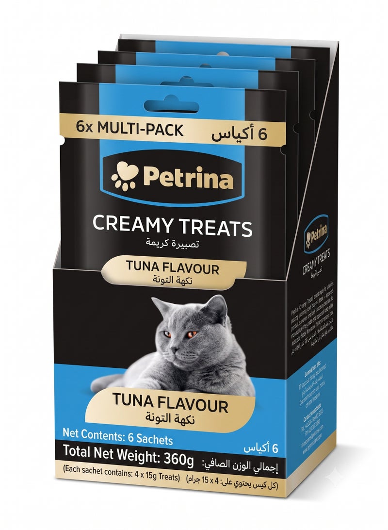 Petrina Creamy Treats for Cats Tuna Flavor – 15g Lickable Puree Sachets (Pack of 6, Total 24 Treats) | High Protein Real Tuna Reward Wet Cat Food | Rich in Omega-3, Taurine & Vitamin E Cat Treat for Kitten & Adult Cats | 360g Value Pack - Image 1