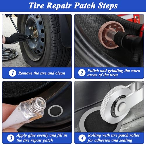 Anglekai 30+3PCS Tire Patch Roller Kit, Tire Repair Tool for Car Grinding, Repair Buffing Wheel/Inner Liner Scraper/ 30PCS Wheel Patches(32/42/ 58mm) - Image 5