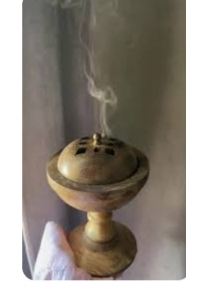 Round wooden incense burner with a handmade cover, made in India  - Image 2