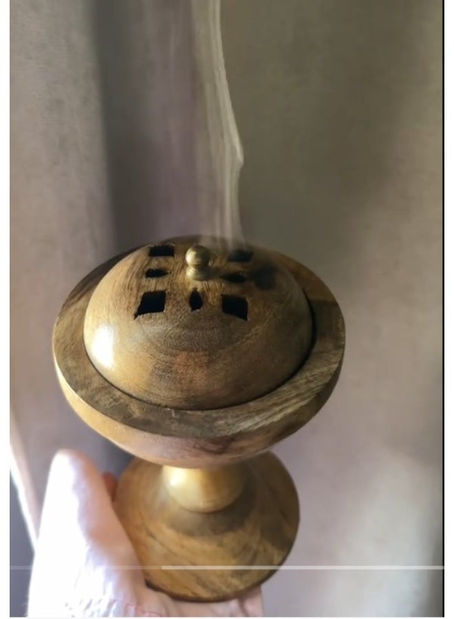 Round wooden incense burner with a handmade cover, made in India  - Image 1