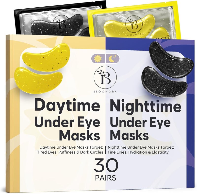 Under Eye Gel Patches 30 Pairs Mix Box Day Night Caffeine Under Eye Patches for Dark Circles Hydrogel Mask with Collagen Vitamin C for Puffiness Hydration Bridesmaid Gift Self Care