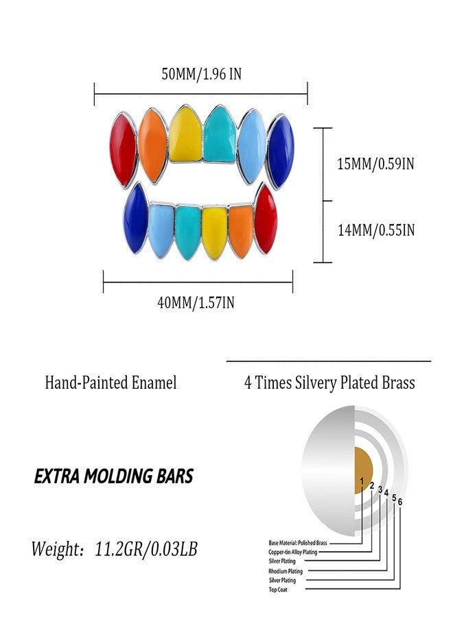 TOPGRILLZ Vampire Teeth Grillz for Men and Women - 14K Gold Plated Colorful Fangs Grills for Your Teeth, Grillz Teeth Men Hip Hop Costume Jewelry Accessories (Silvery) - Image 2