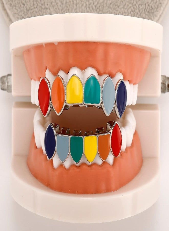 TOPGRILLZ Vampire Teeth Grillz for Men and Women - 14K Gold Plated Colorful Fangs Grills for Your Teeth, Grillz Teeth Men Hip Hop Costume Jewelry Accessories (Silvery) - Image 4