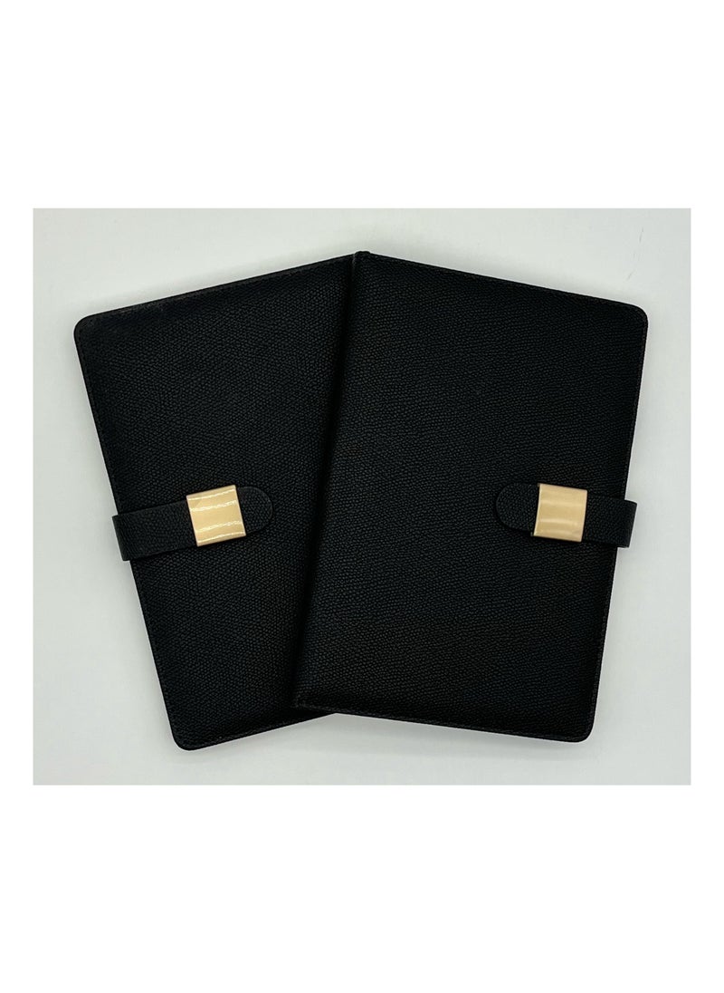 Generic 2 piece set A5 Business Writing Notebook with Imitation Leather Cover Horizontal Grid Diary Notebook 200 Pages Suitable for Office Family School Business Travel Writing Student Essay Writing (Black)  - Image 1